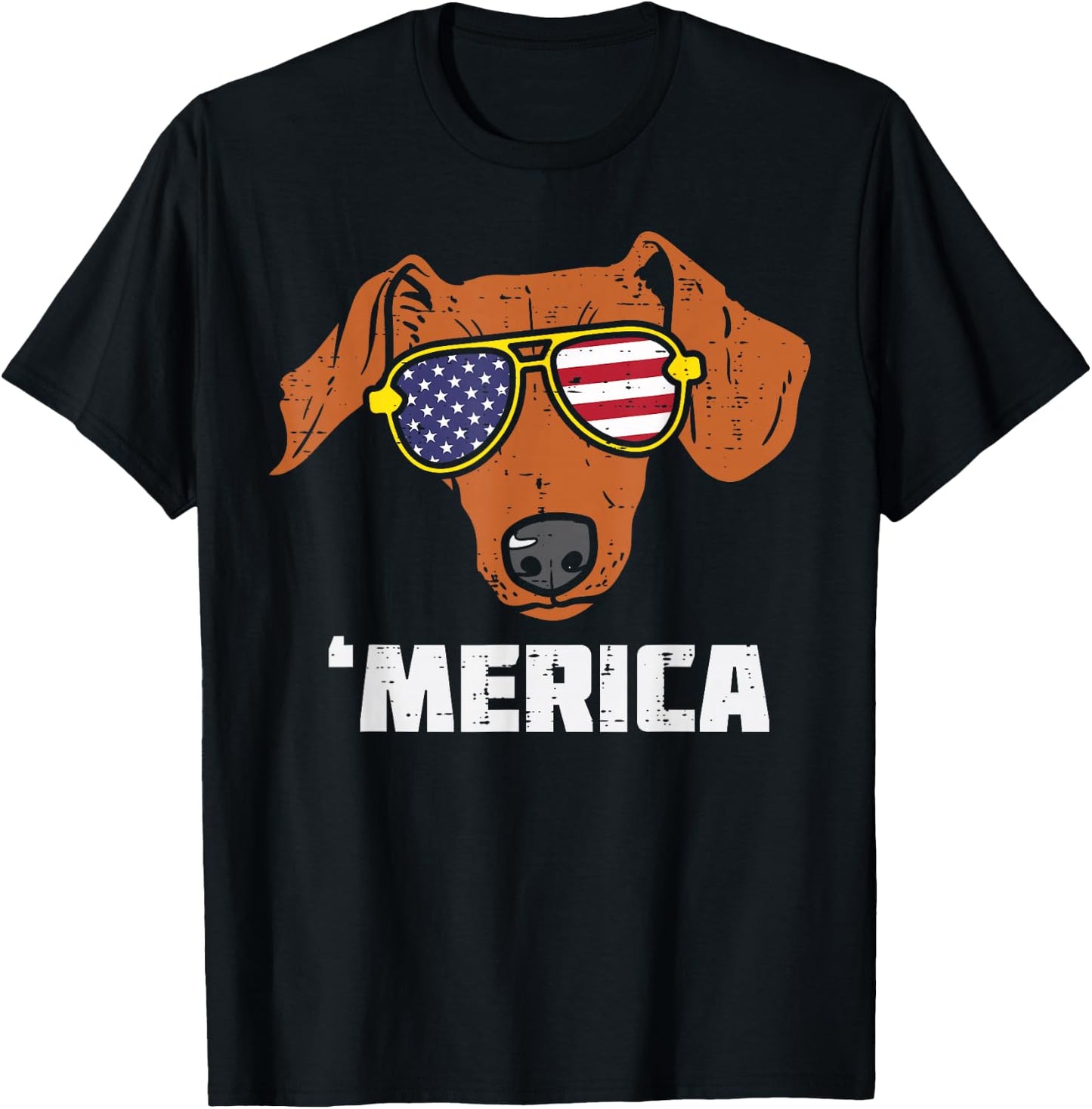 Dachshund Wiener American USA Flag 4th Of July Fourth Dog T-Shirt - T-Shirt | Black