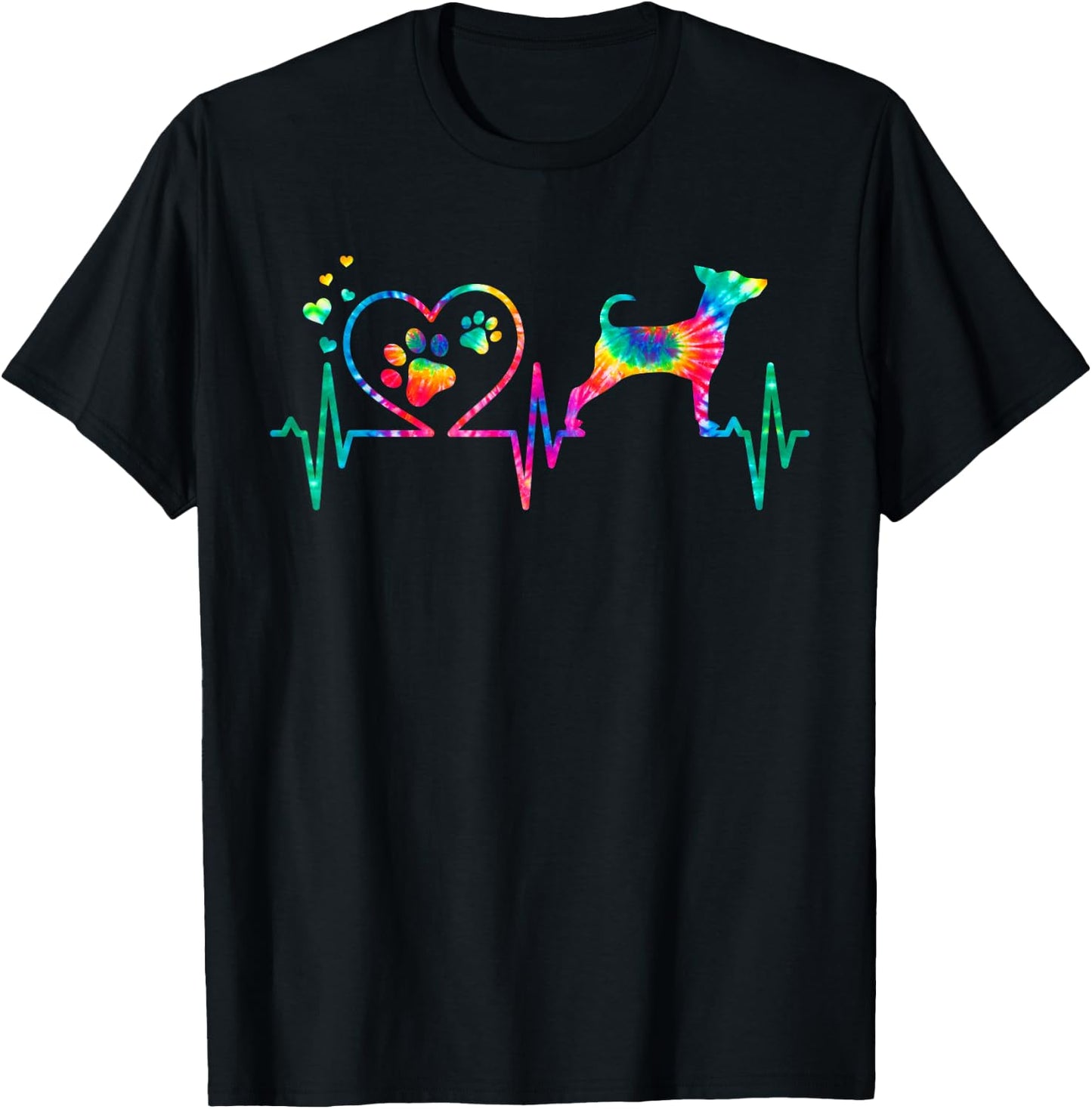 Min Pin Miniature Pinscher Mom Dad Heartbeat Tie Dye Gift T-Shirt - T-Shirt | Black
