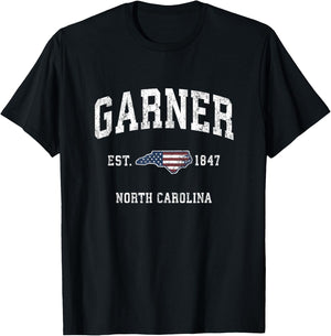 Garner North Carolina NC Vintage American Flag Sports Design T-Shirt - T-Shirt | Black