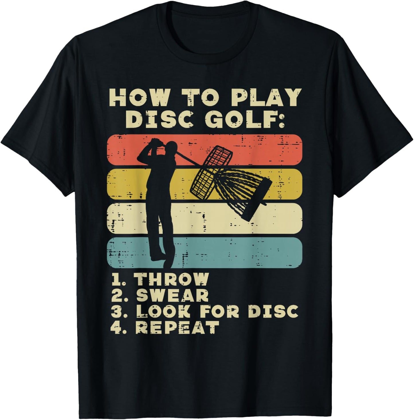 How To Play Disc Golf Sunset Retro Frisbee Golfing Golfer T-Shirt - T-Shirt | Black