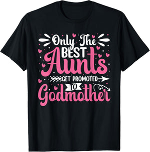 Only The Best Aunts Get Promoted To Godmother Groovy Heart T-Shirt - T-Shirt | Black