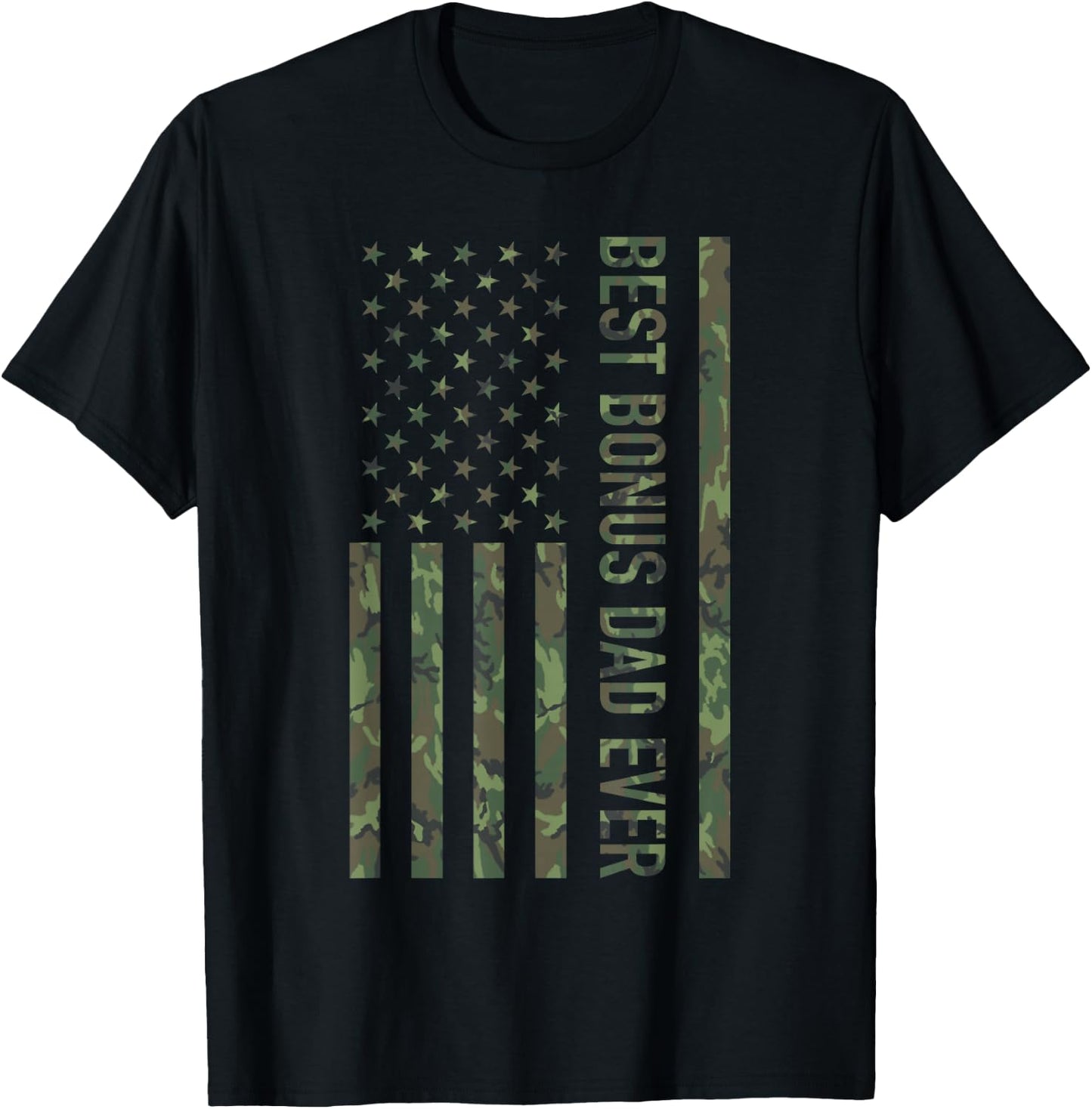 Best Bonus dad Ever US American Military Camouflage Flag T-Shirt - T-Shirt | Black