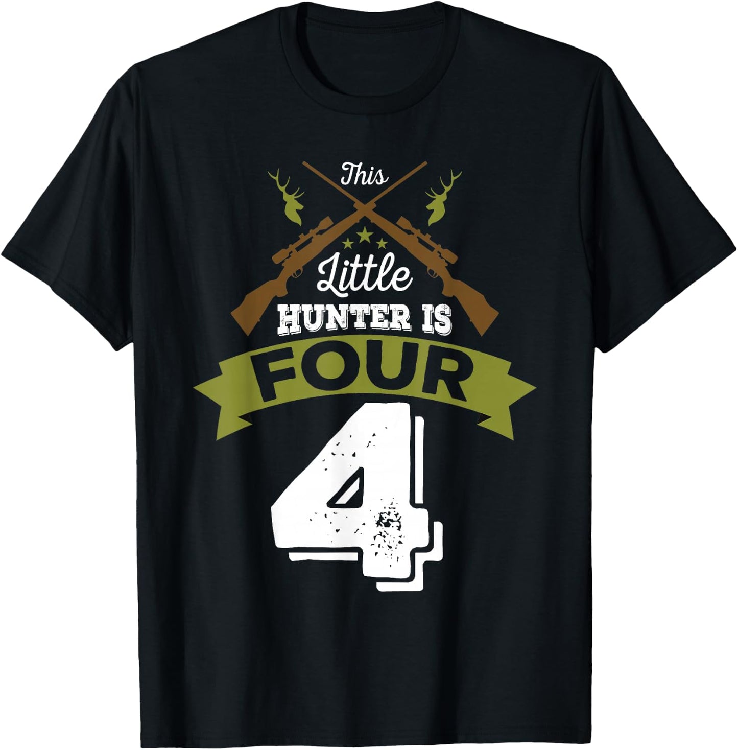 4th Birthday Deer Hunter Gift Boys Girls | 4 years old T-Shirt - T-Shirt | Black