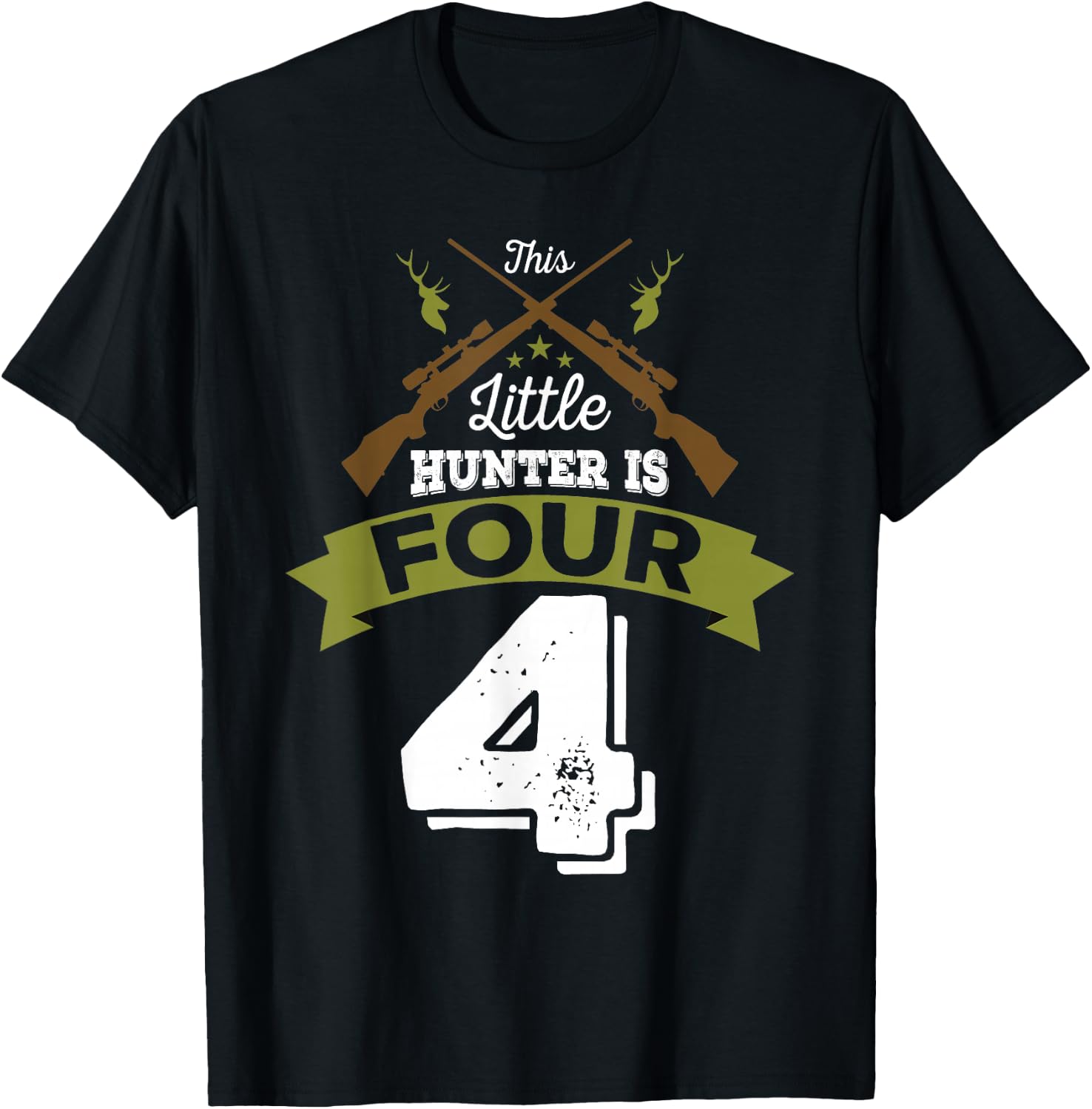 4th Birthday Deer Hunter Gift Boys Girls | 4 years old T-Shirt - T-Shirt | Black