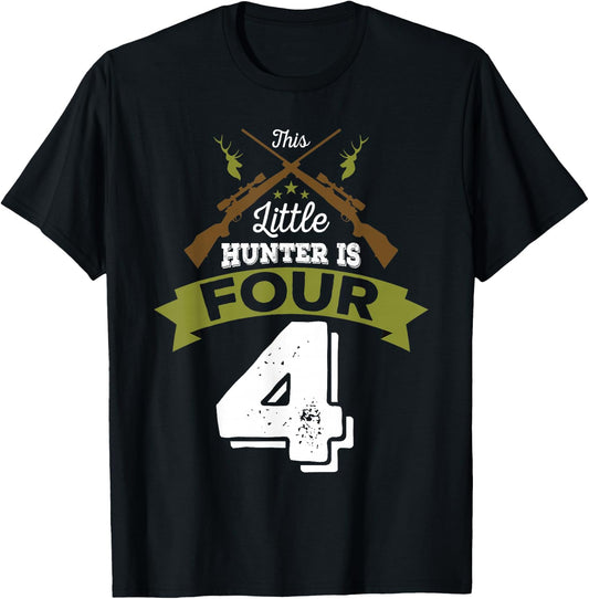 4th Birthday Deer Hunter Gift Boys Girls | 4 years old T-Shirt - T-Shirt | Black