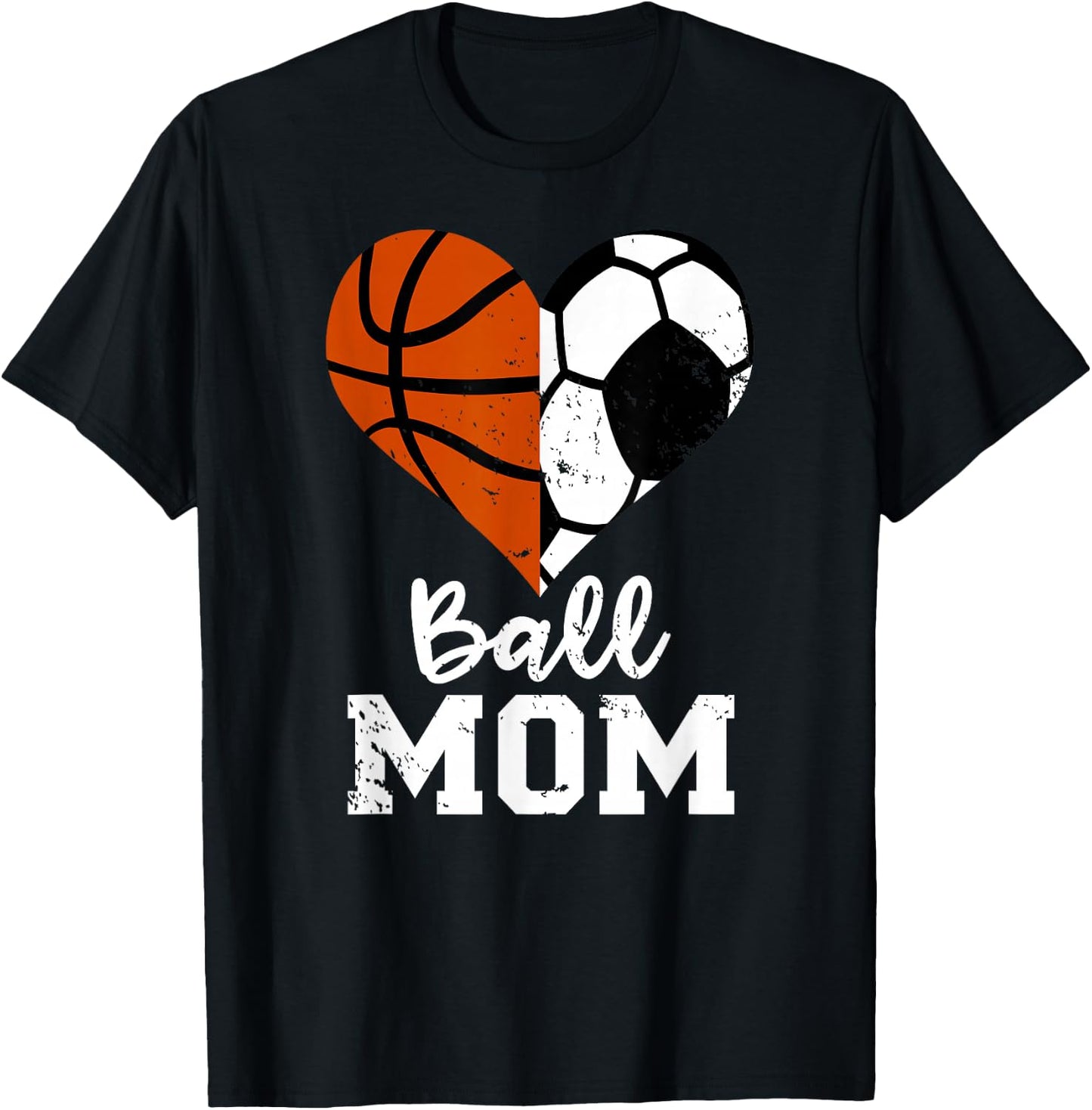 Ball Mom Heart Funny Soccer Basketball Mom T-Shirt - T-Shirt | Black