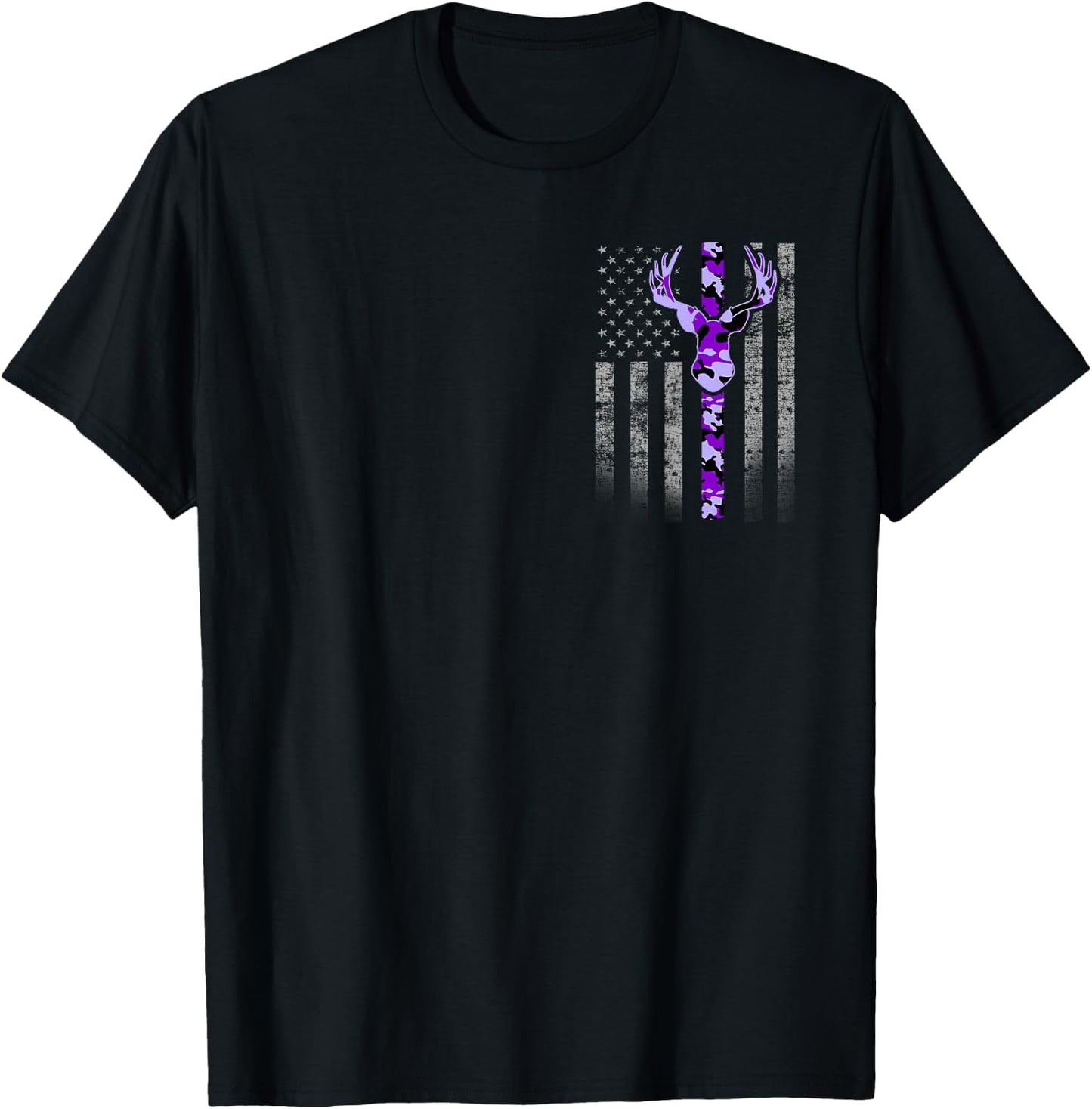Deer Hunting Purple Camouflage Flag with Camo Deer Antlers T-Shirt - T-Shirt | Black