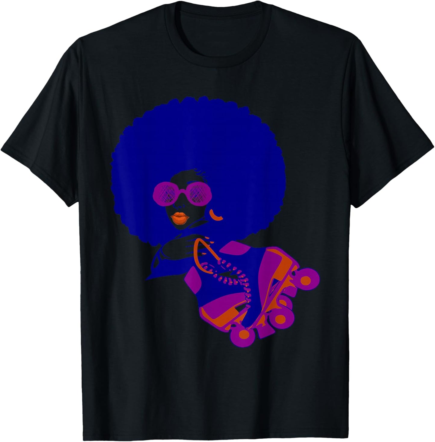 70's Afro Woman Roller Skates Teens and Women T-Shirt - T-Shirt | Black