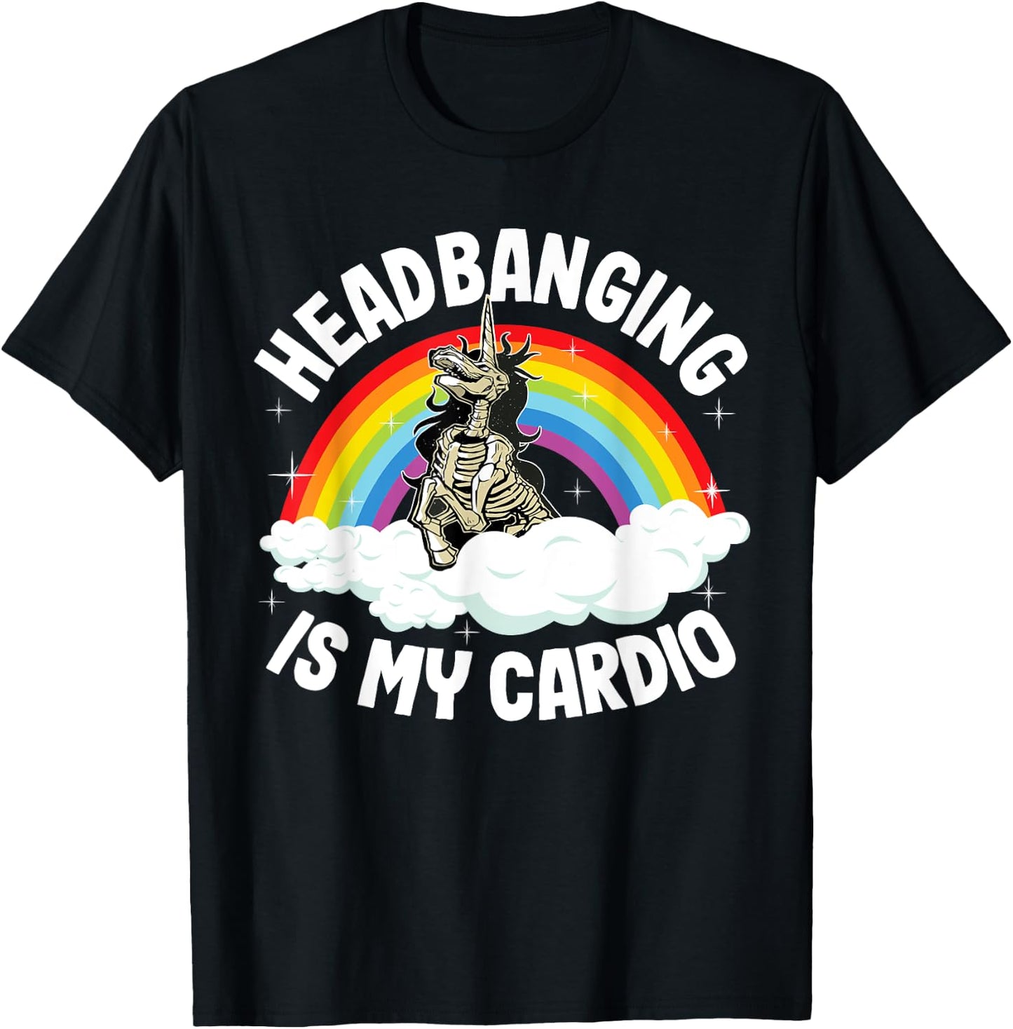 Headbanging Is My Cardio Funny Heavy Metal Unicorn T-Shirt - T-Shirt | Black