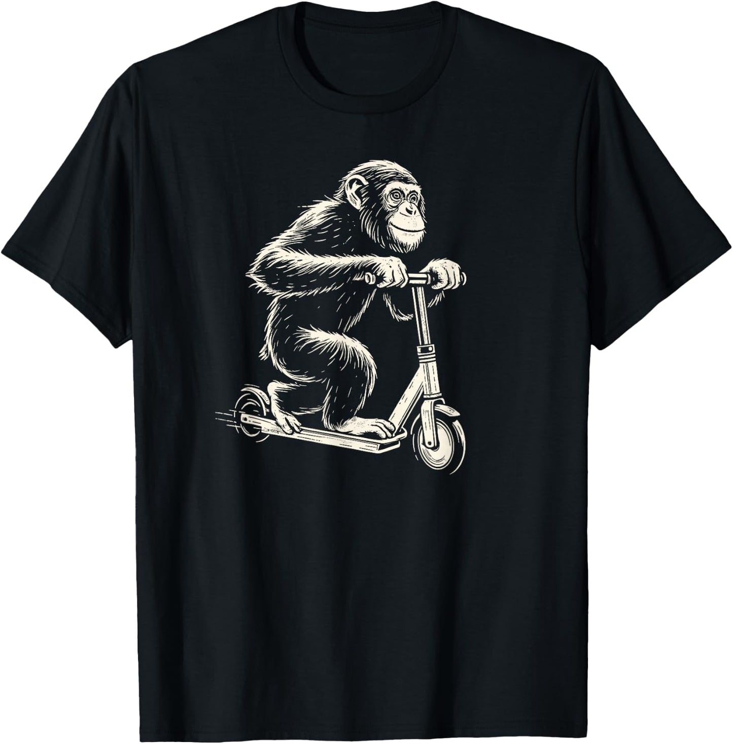 Chimpanzee On An E-Scooter Monkey T-Shirt - T-Shirt | Black