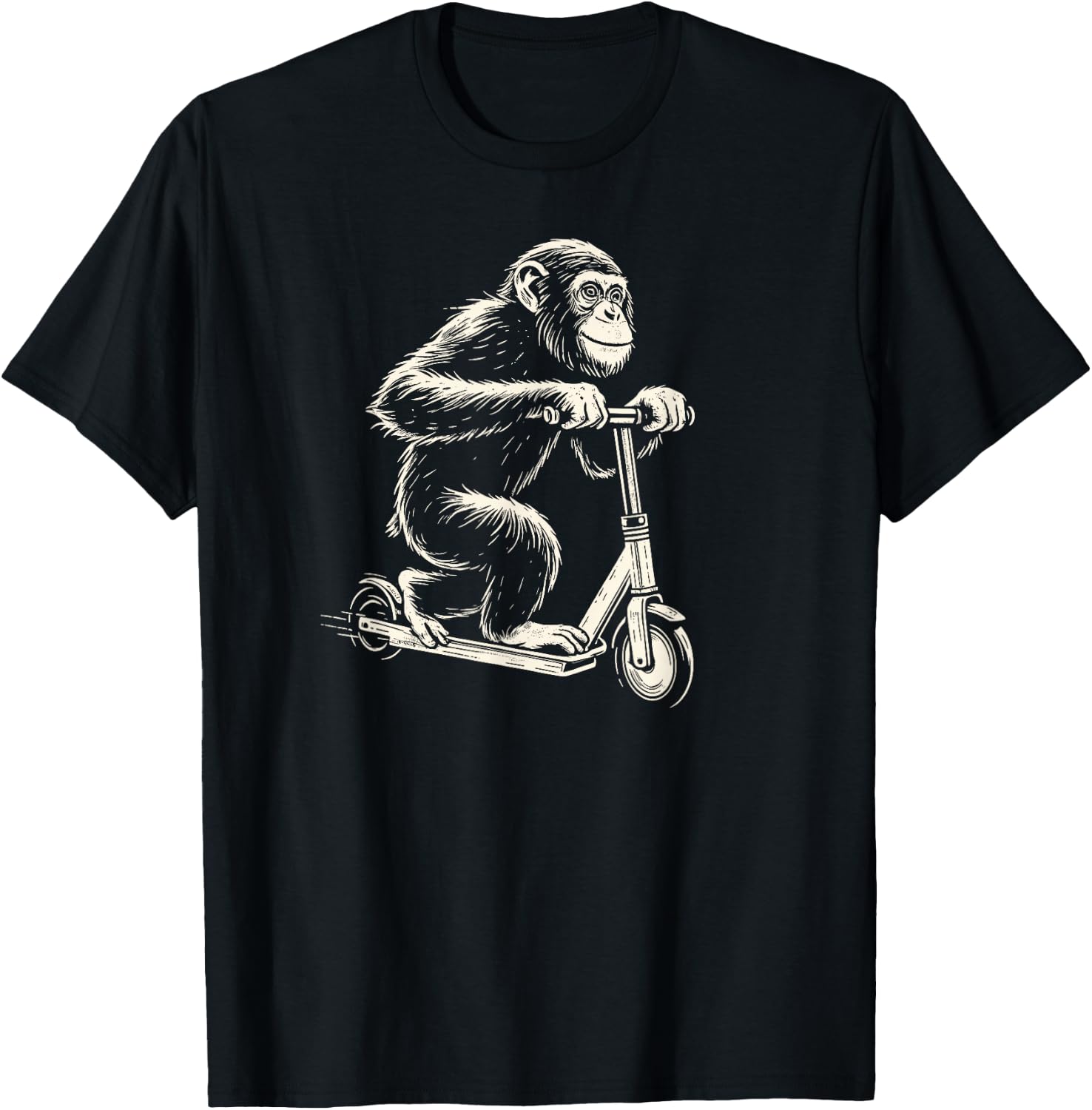 Chimpanzee On An E-Scooter Monkey T-Shirt - T-Shirt | Black