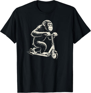 Chimpanzee On An E-Scooter Monkey T-Shirt - T-Shirt | Black
