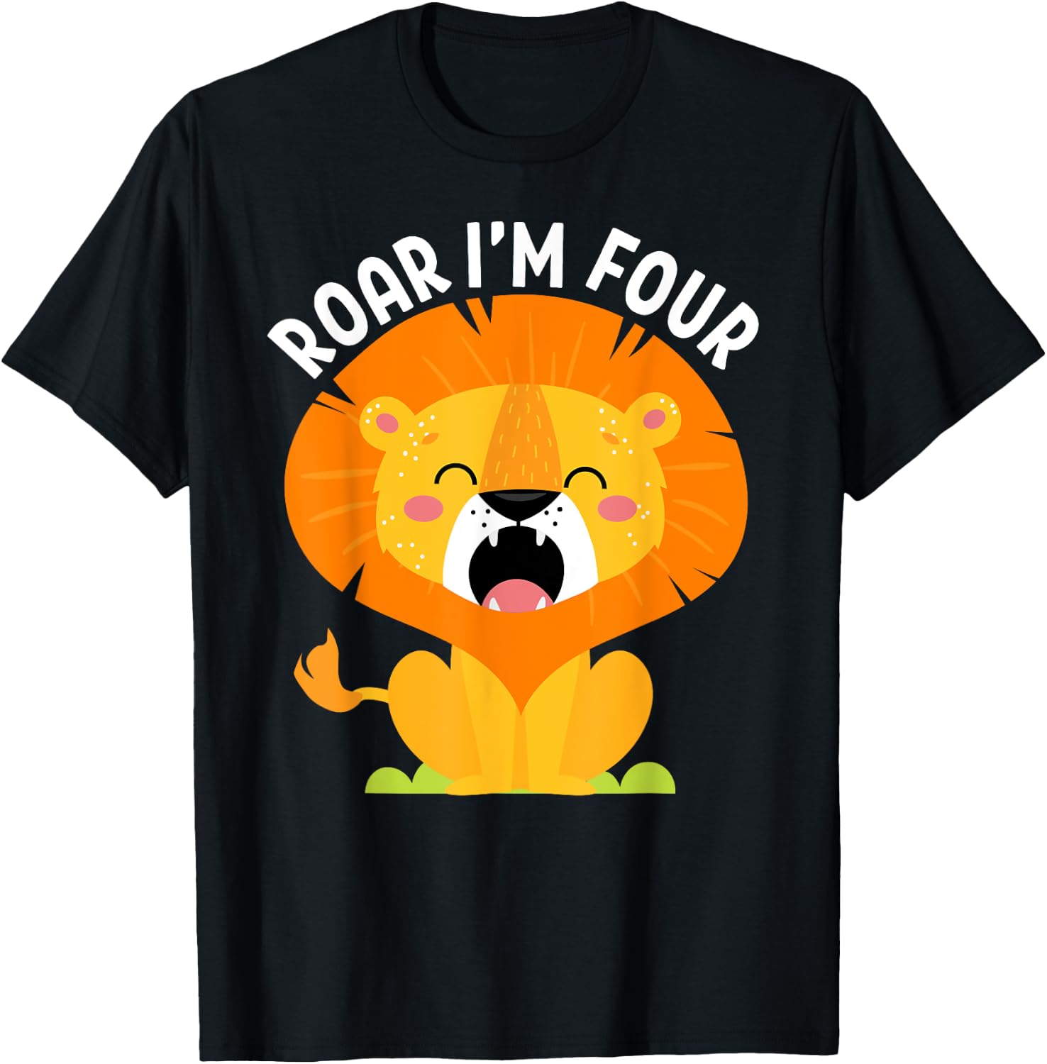Roar I'm 4 4th Birthday Roaring Lion Safari Jungle Animal T-Shirt - T-Shirt | Black