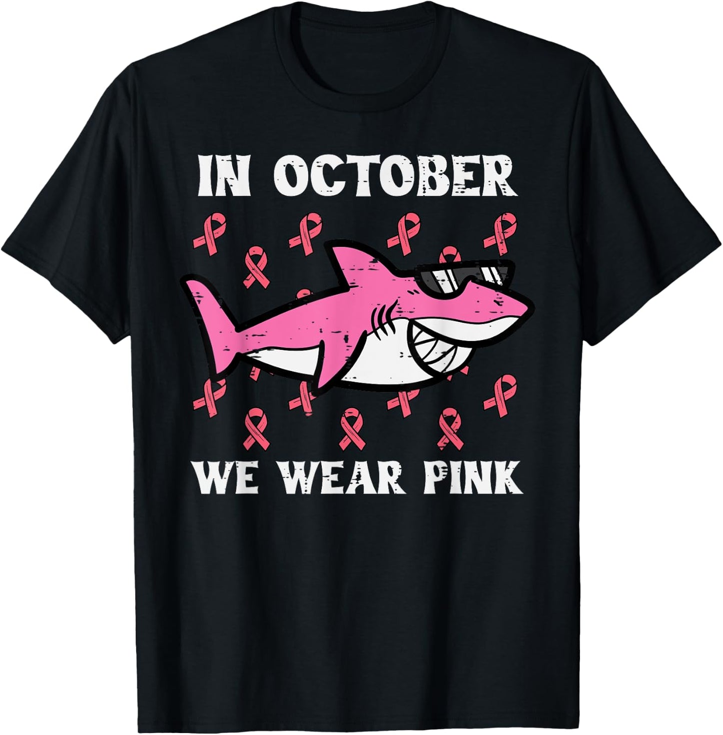 October We Wear Pink Shark Breast Cancer Awareness Boys Kids T-Shirt - T-Shirt | Black