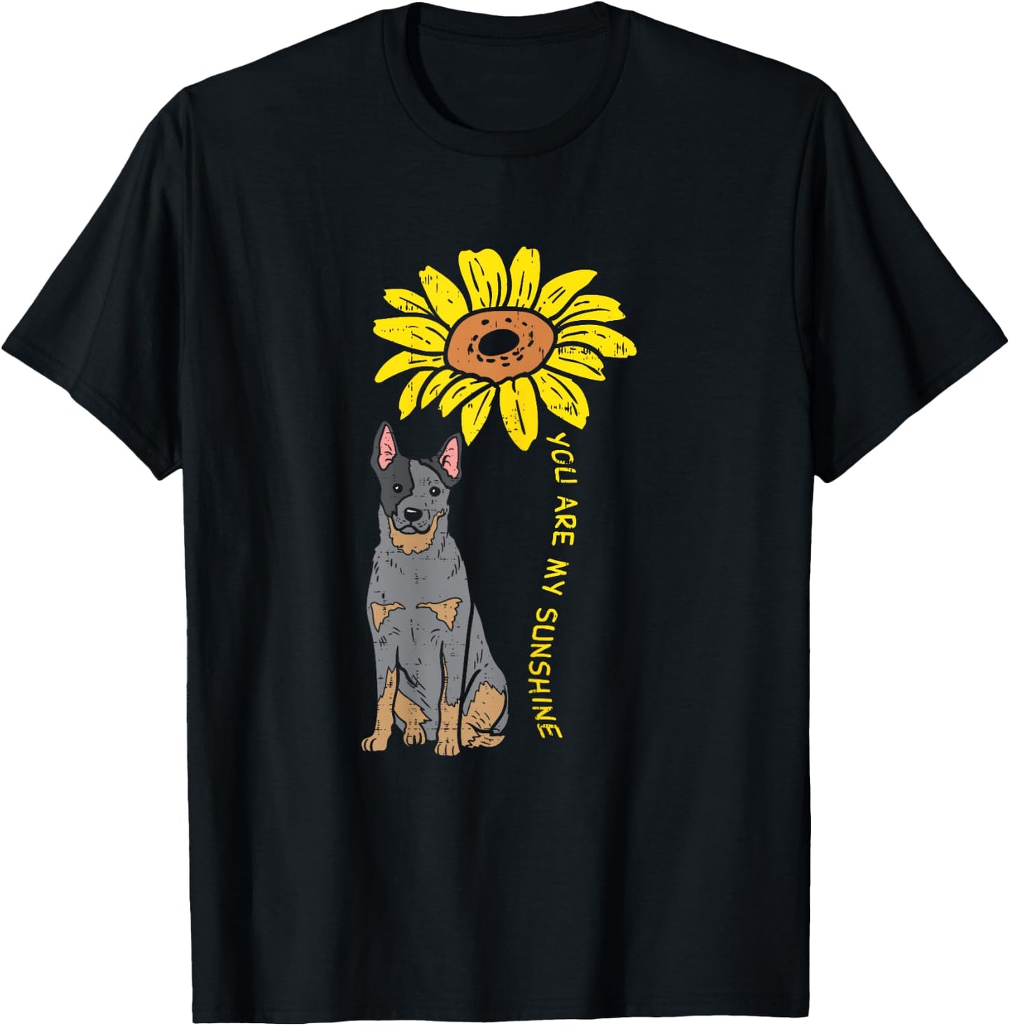 Sunflower Sunshine Heeler Animal Blue Red Cattle Dog Gift Women Girls Kids T-Shirt - T-Shirt | Black