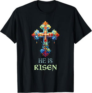 Easter Christian He Is Risen Resurrection Orthodox Easter T-Shirt - T-Shirt | Black