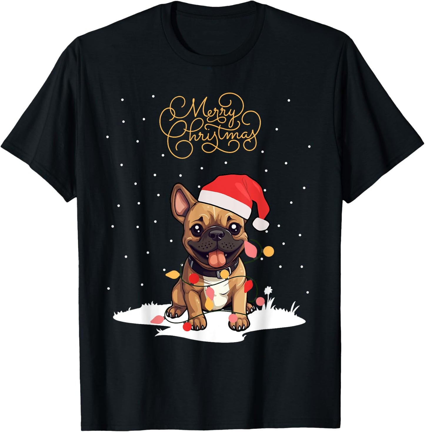 Santa Xmas Frenchie Merry Christmas French Bulldog Puppy Women Kids T-Shirt - T-Shirt | Black