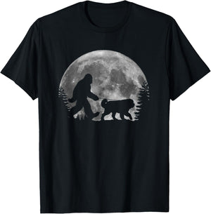 Bigfoot Walking a Dog Funny St. Bernard Lover Moon Halloween Women Kids T-Shirt - T-Shirt | Black