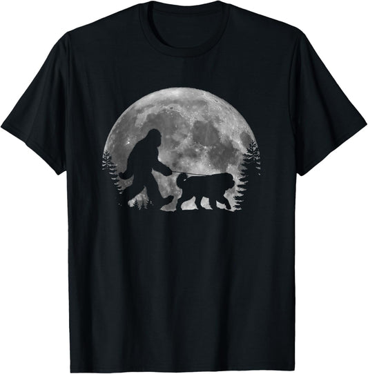 Bigfoot Walking a Dog Funny St. Bernard Lover Moon Halloween Women Kids T-Shirt - T-Shirt | Black