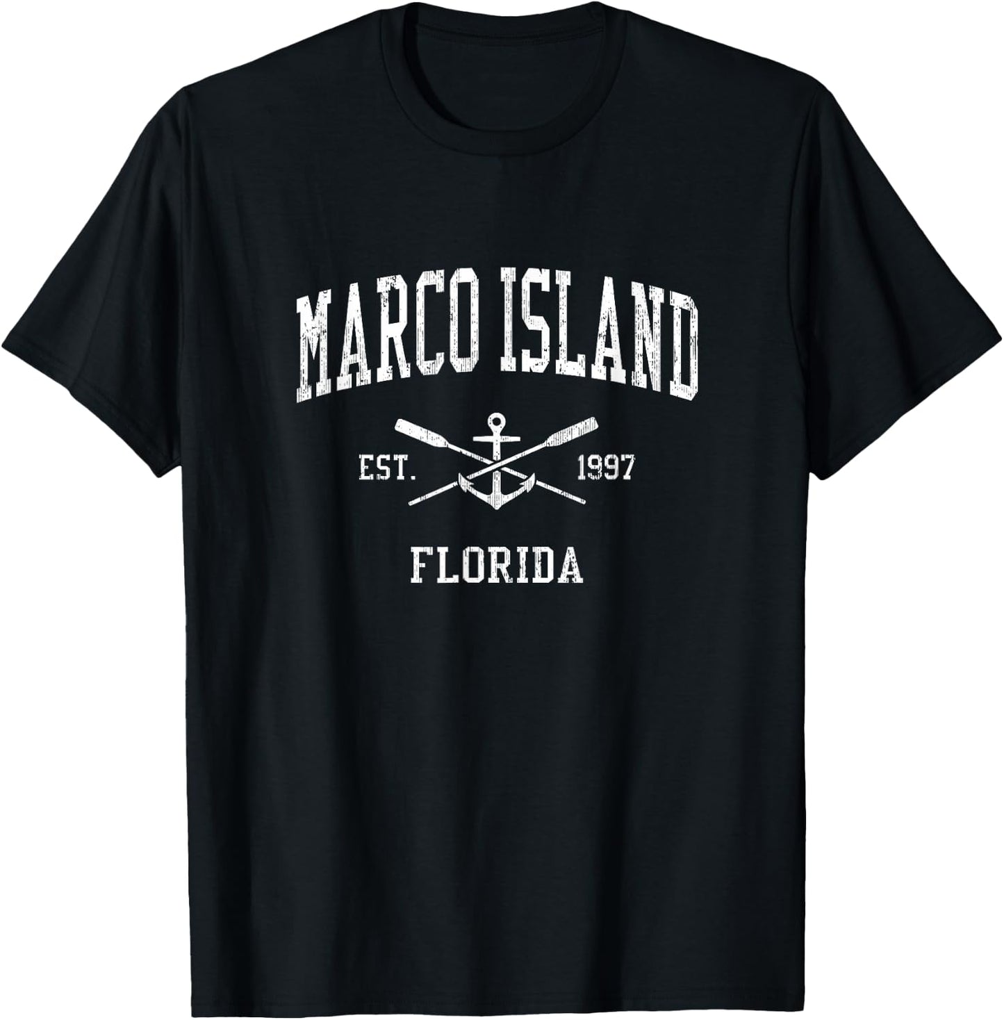 Marco Island FL Vintage Crossed Oars & Boat Anchor Sports T-Shirt - T-Shirt | Black