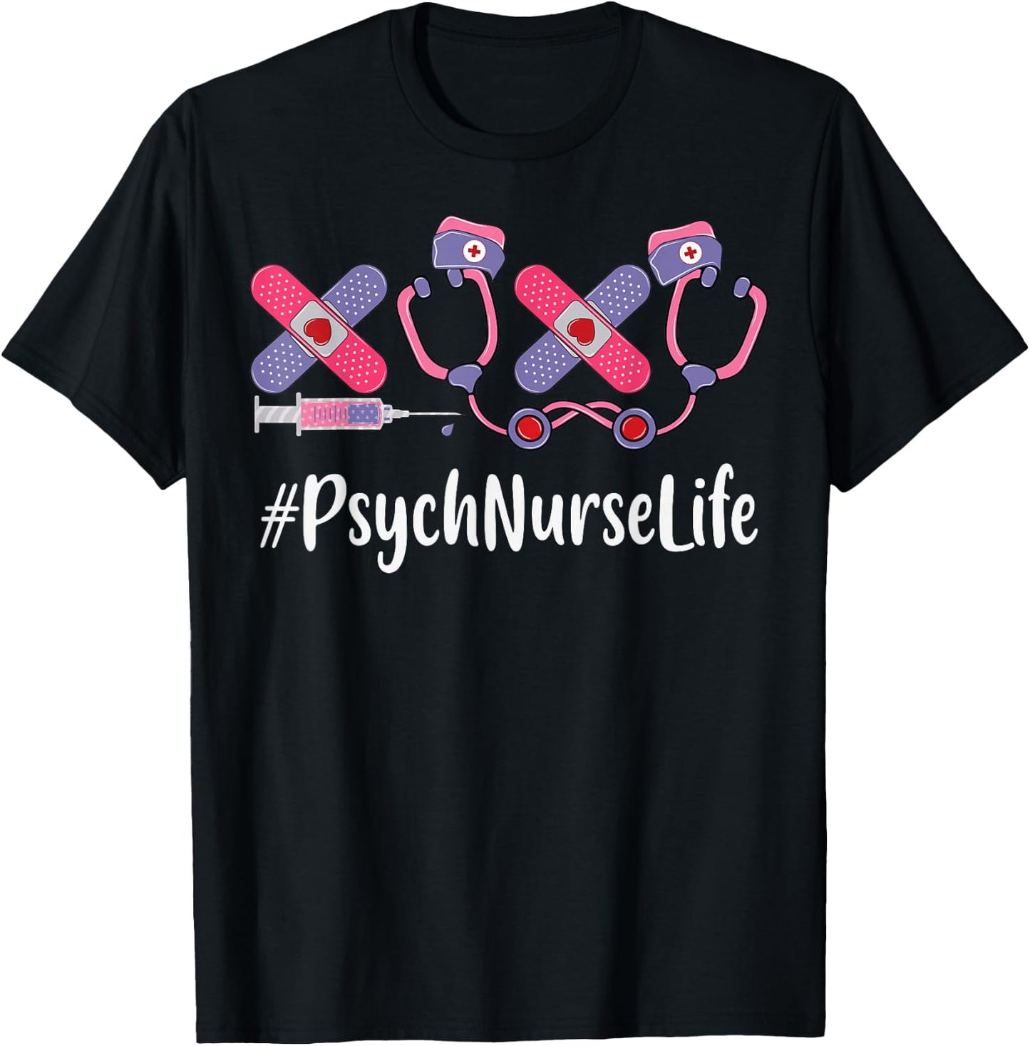 Psych Nurse Valentines Day Women Stethoscope Appreciation T-Shirt - T-Shirt | Black