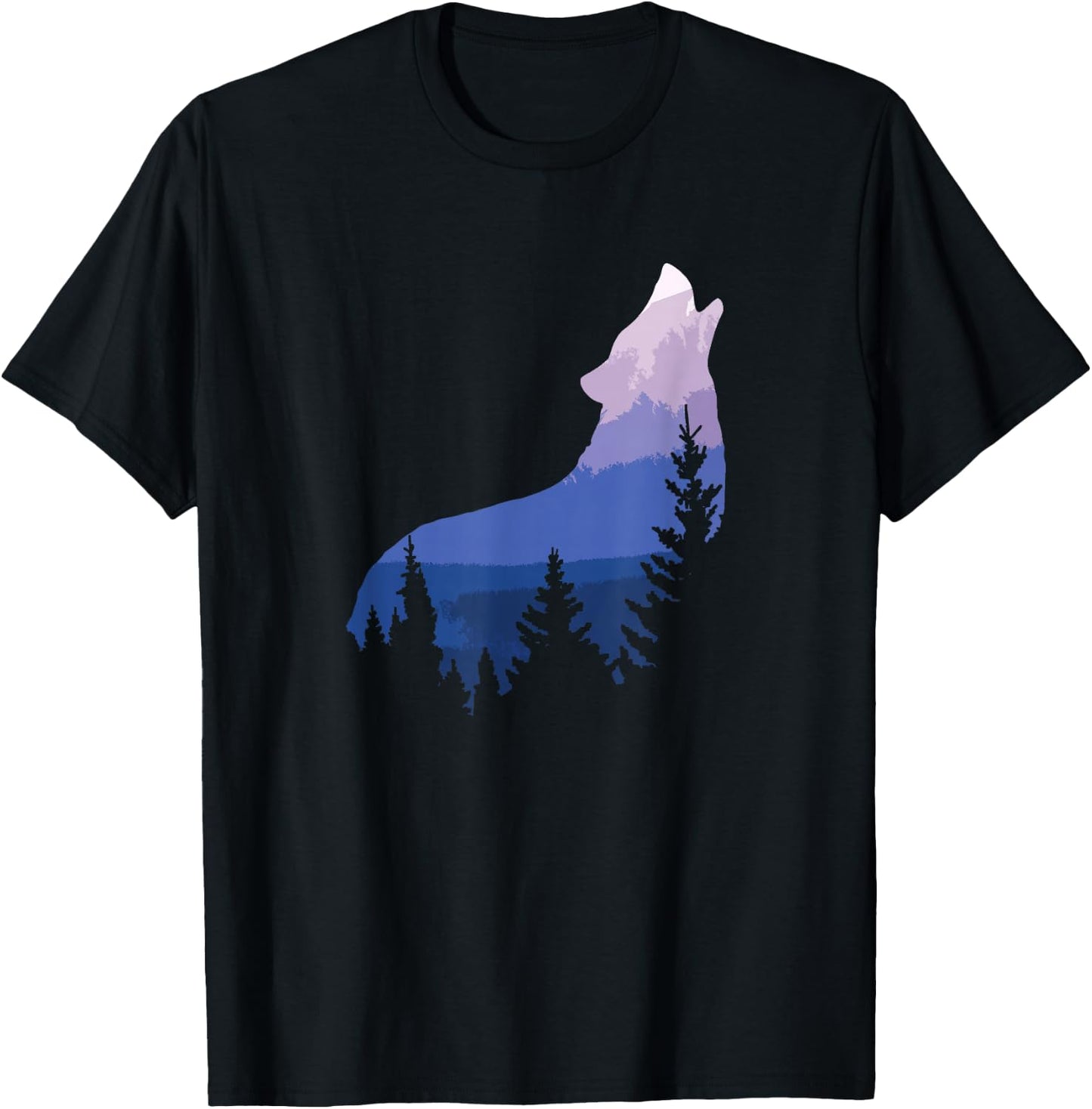 Wolf Silhouette Forest Mountain T-Shirt - T-Shirt | Black