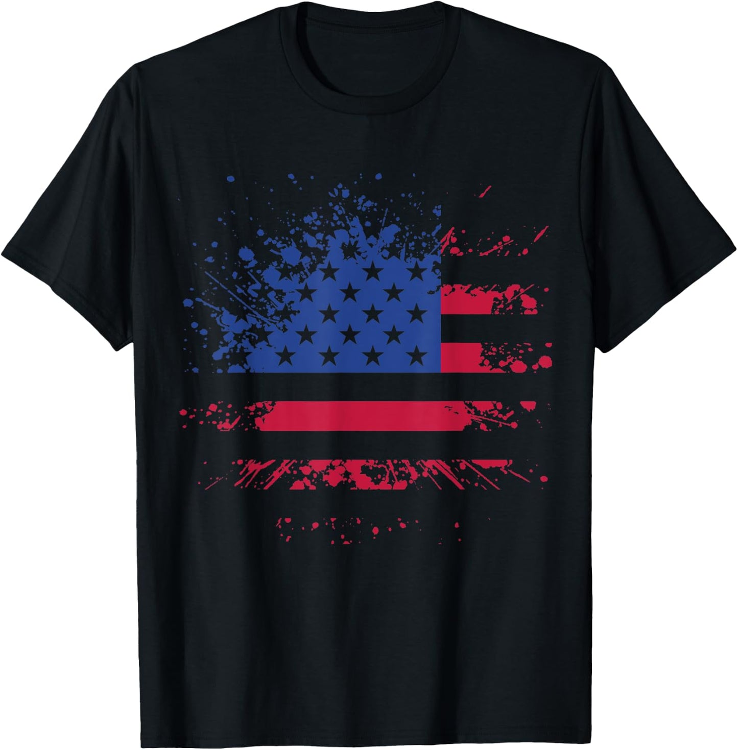Abstract Patriotic American Flag Grunge Splatter Graphic Women Kids Men T-Shirt - T-Shirt | Black