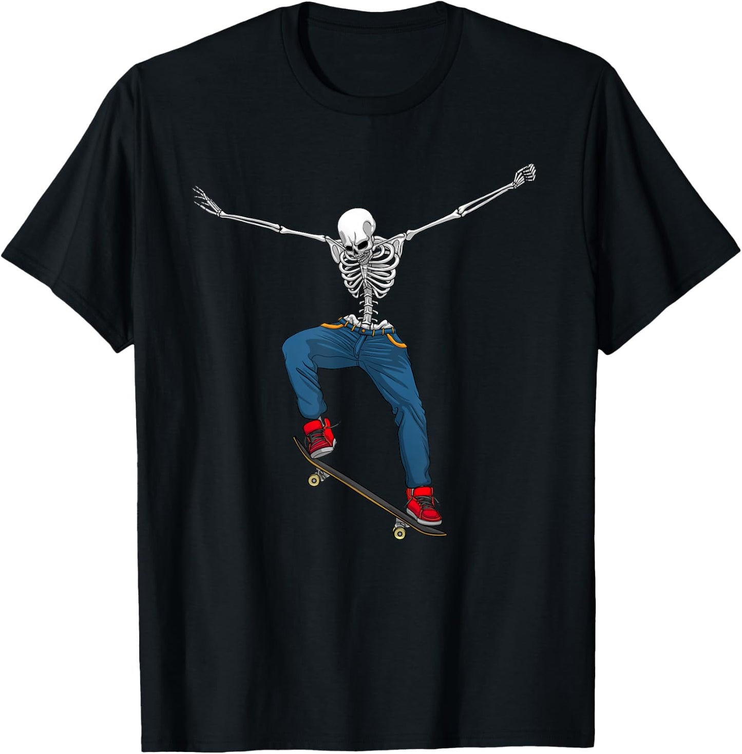Funny Skateboard Art Women Kid Skateboarder Skeleton T-Shirt - T-Shirt | Black