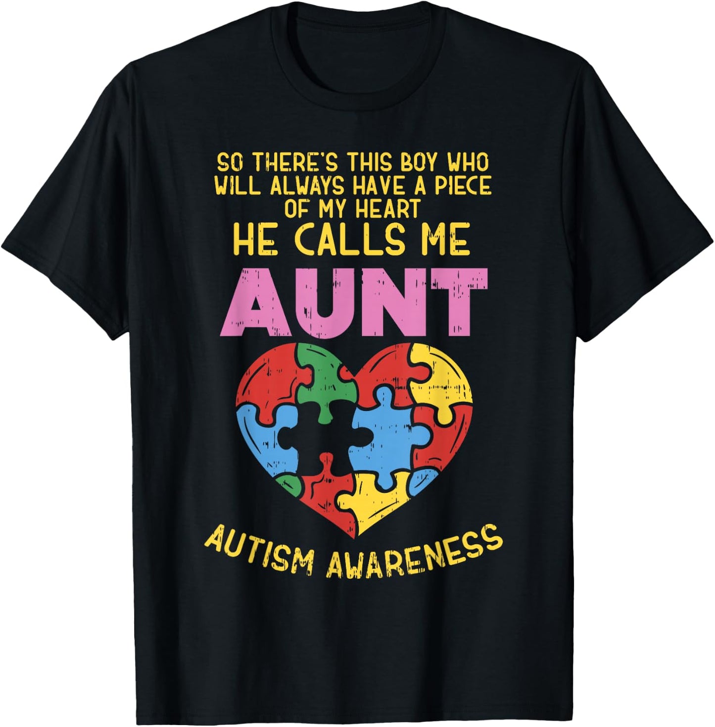 Autism Awareness Aunt Shirt Boy Piece of My Heart Auntie T-Shirt - T-Shirt | Black