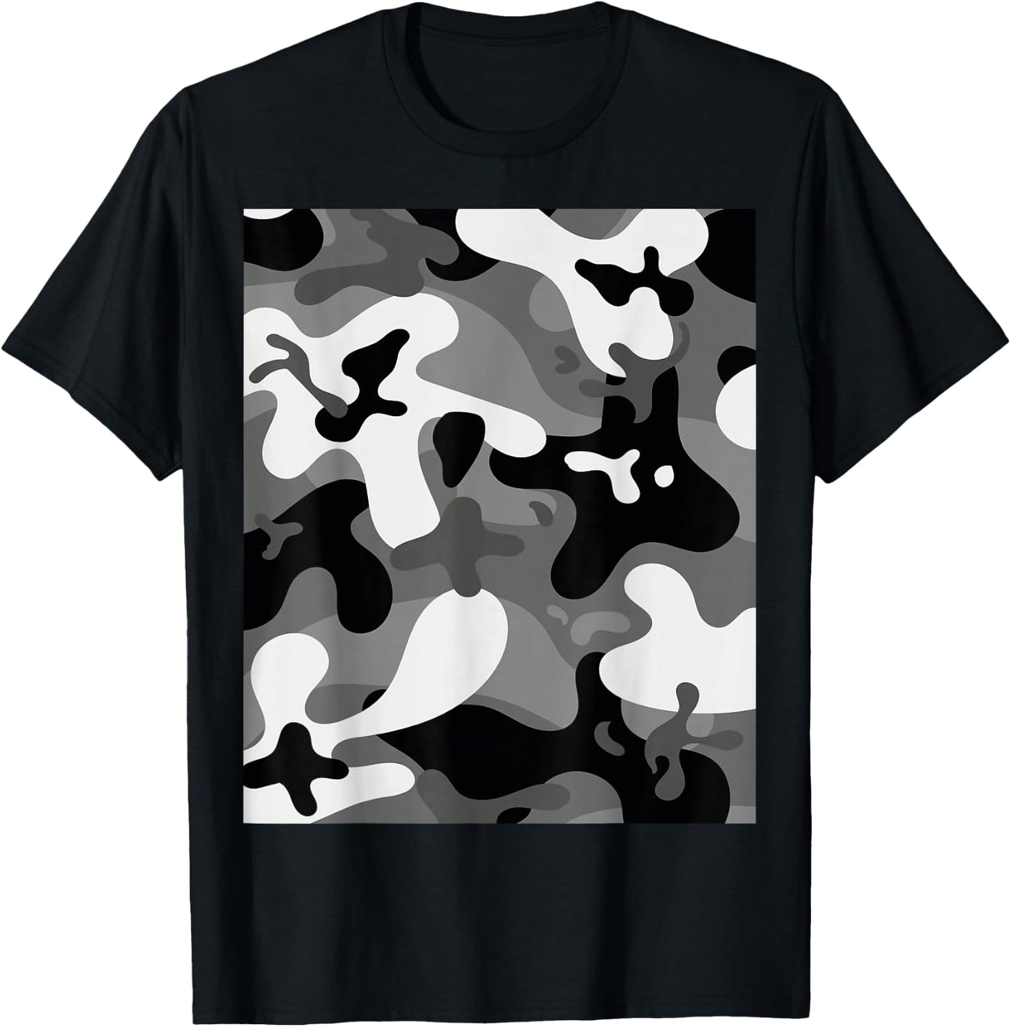 Grey Black White Camouflage Army Military Soldier Camouflage T-Shirt - T-Shirt | Black