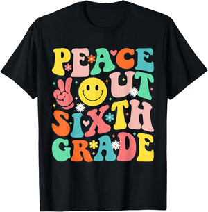 Peace Out Sixth Grade Groovy 6th Grade Last day of school T-Shirt - T-Shirt | Black