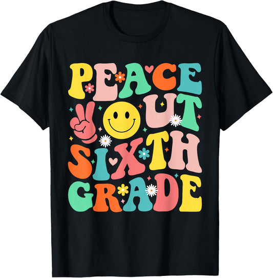 Peace Out Sixth Grade Groovy 6th Grade Last day of school T-Shirt - T-Shirt | Black