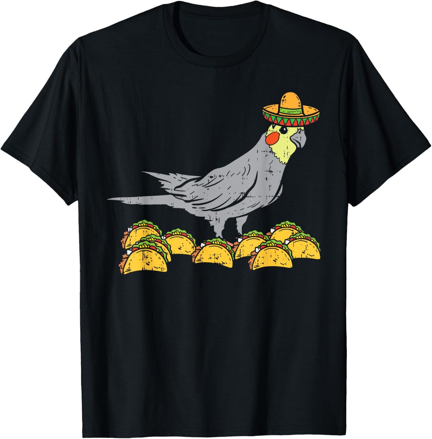 Cockatiel Bird Sombrero Tacos Cinco De Mayo Mexican T-Shirt - T-Shirt | Black