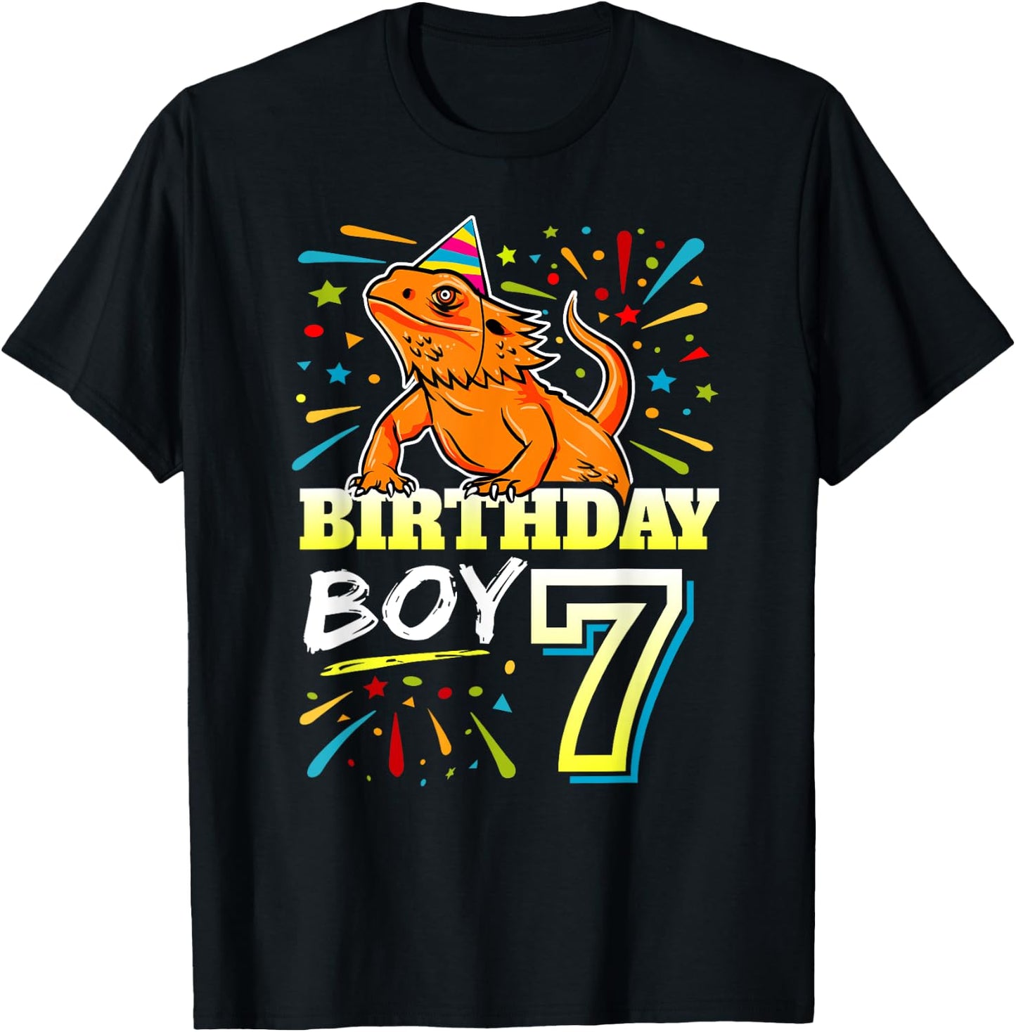 Bearded Dragon Lizard Kids 7th Birthday - 7 Year Old Boy T-Shirt - T-Shirt | Black