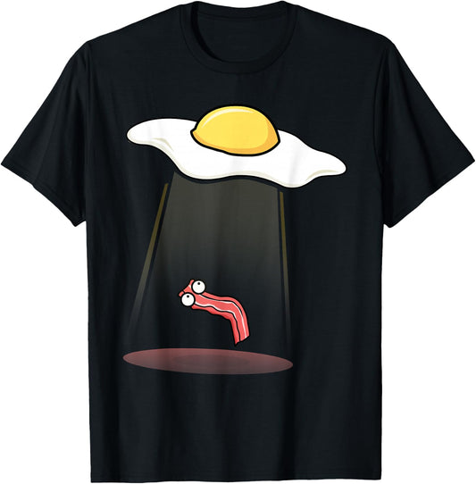 Bacon Kidnapping Bacon Funny Alien UFO Breakfast Galaxy T-Shirt - T-Shirt | Black