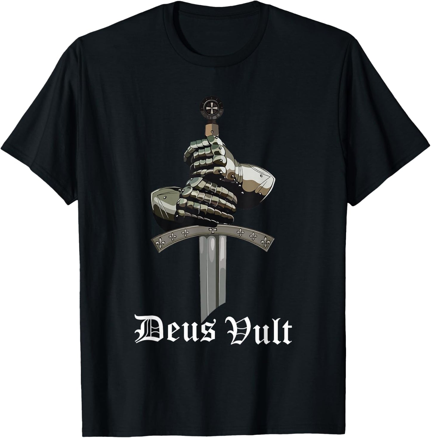 Deus Vult - Catholic Crusader Templar Knight - Sword & Armor T-Shirt - T-Shirt | Black