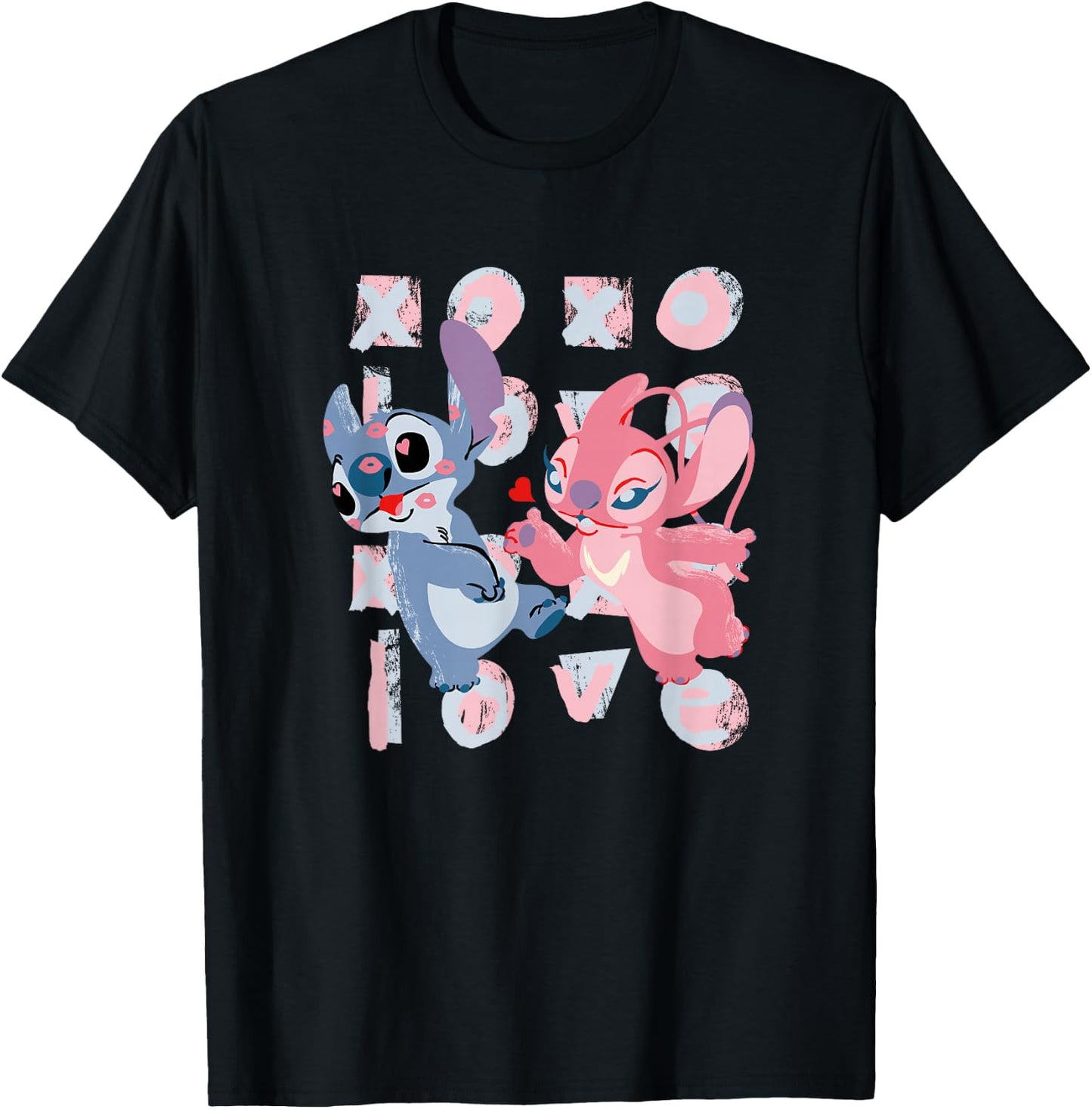 Disney Lilo & Stitch Valentine's Day XOXO Stitch & Angel T-Shirt - T-Shirt | Black