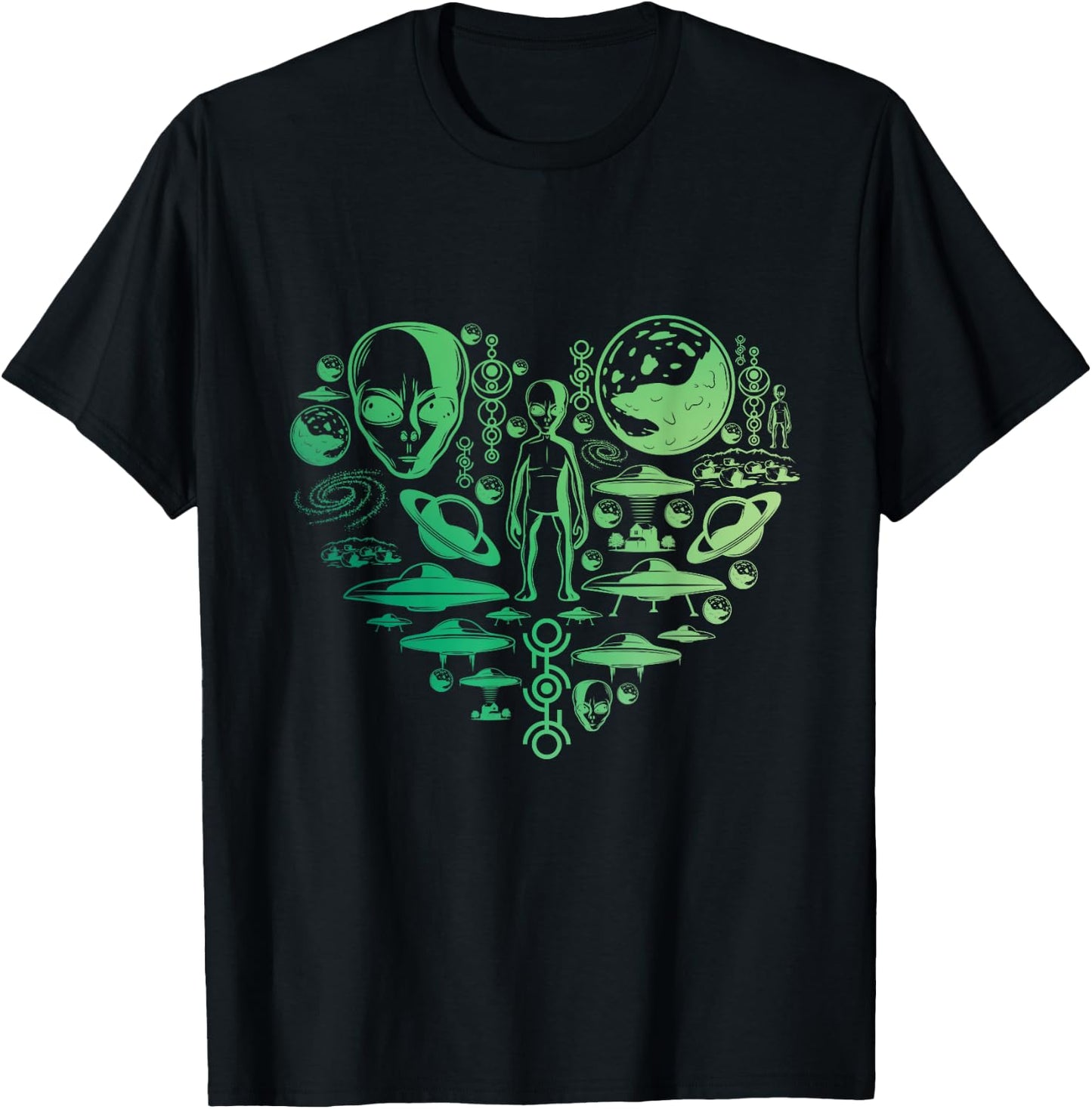 Aliens UFO Enthusiast lovers heart men women kids Abduction T-Shirt - T-Shirt | Black