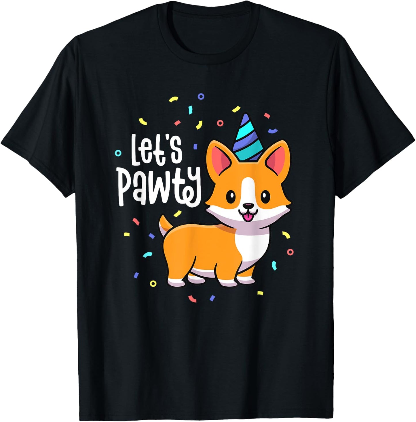 Lets Pawty Birthday Corgi Outfit Kid Dog Themed Party T-Shirt - T-Shirt | Black