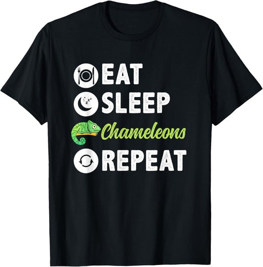Eat Sleep Chameleons Repeat T-Shirt - T-Shirt | Black