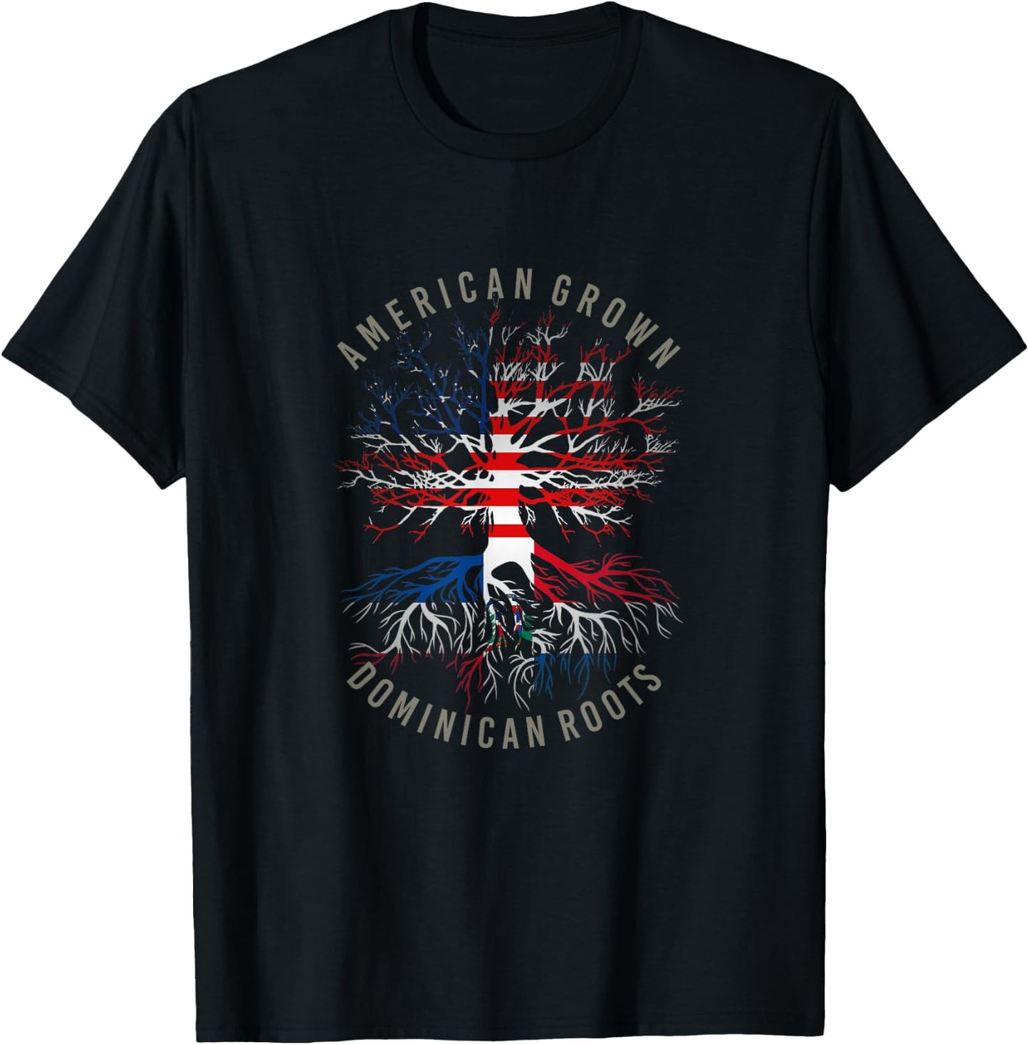 American Grown Dominican Roots USA Republic Flag Heritage T-Shirt - T-Shirt | Black