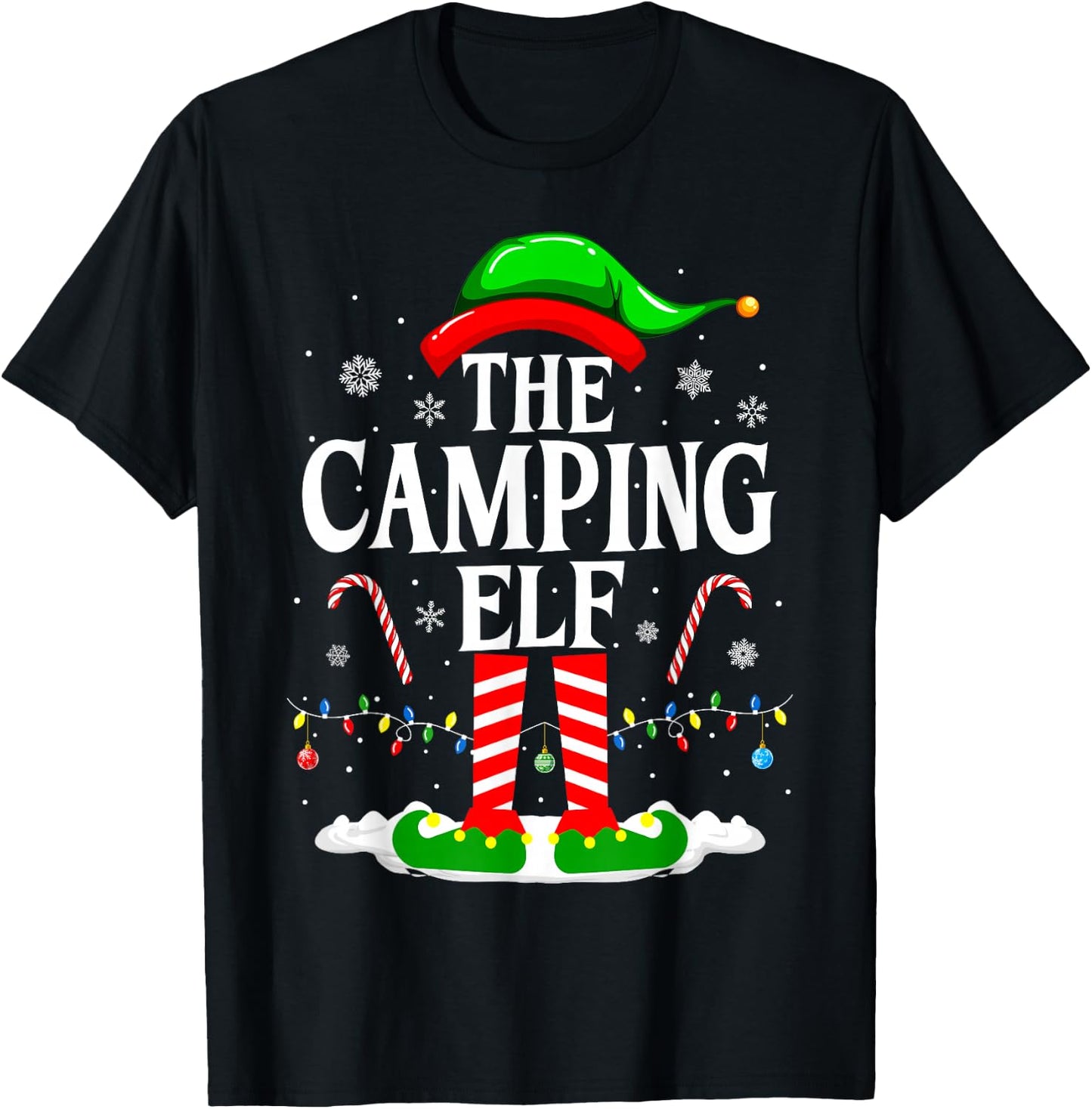 The Camping Elf Xmas Funny Matching Family Group Christmas T-Shirt - T-Shirt | Black
