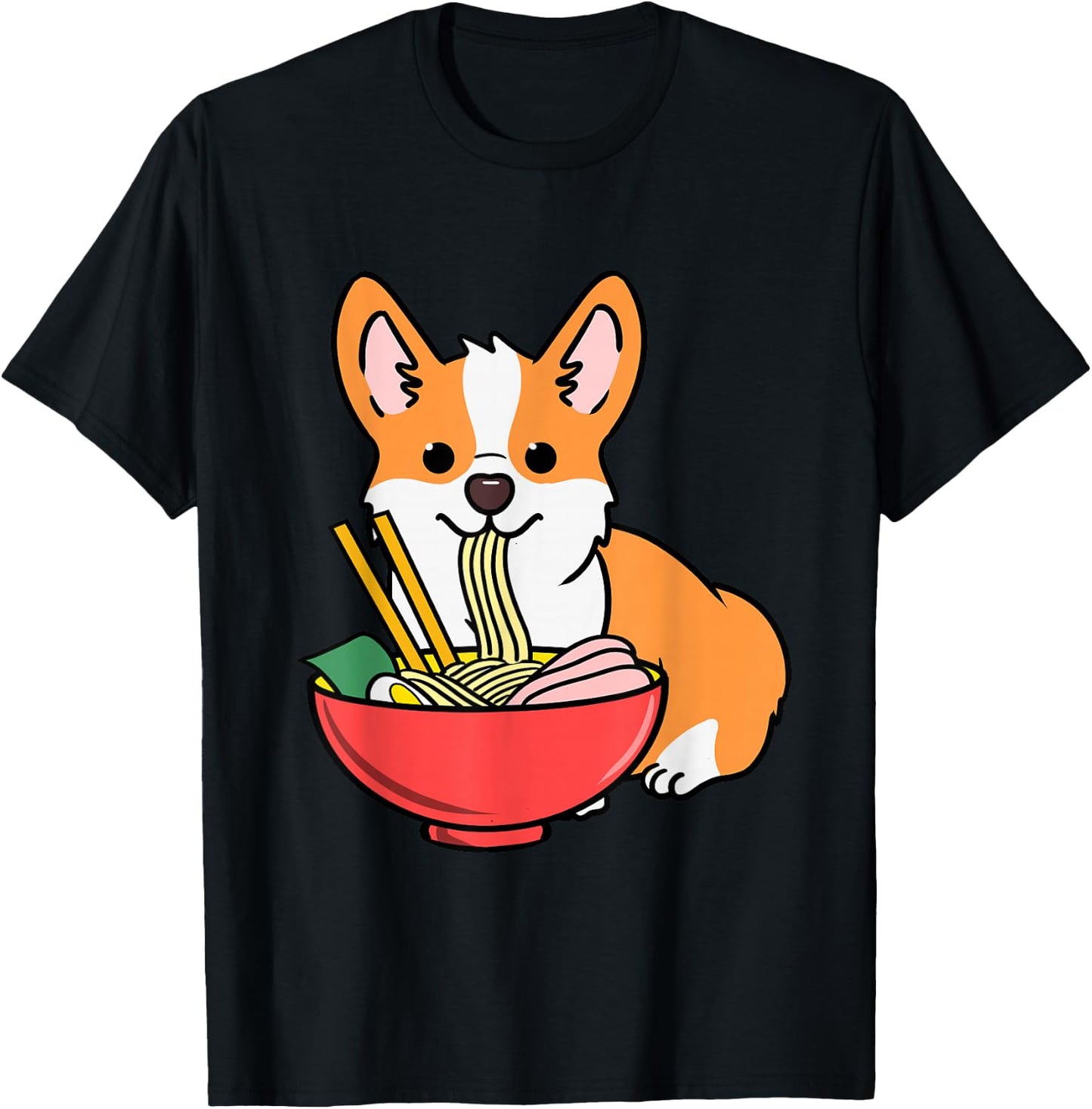 Corgi Eating Ramen T-Shirt - T-Shirt | Black