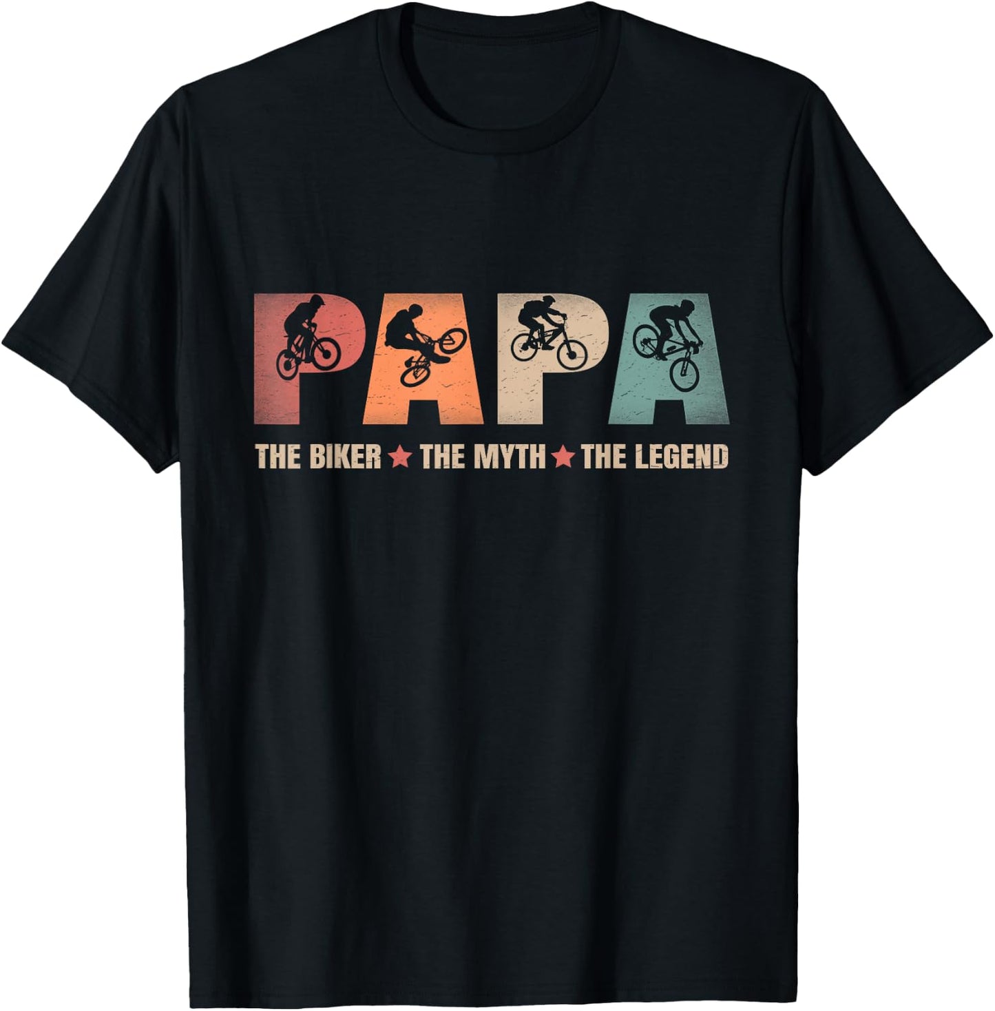 Papa Biker Myth Legend Bicycle Biking Cycling Dad Gift T-Shirt - T-Shirt | Black