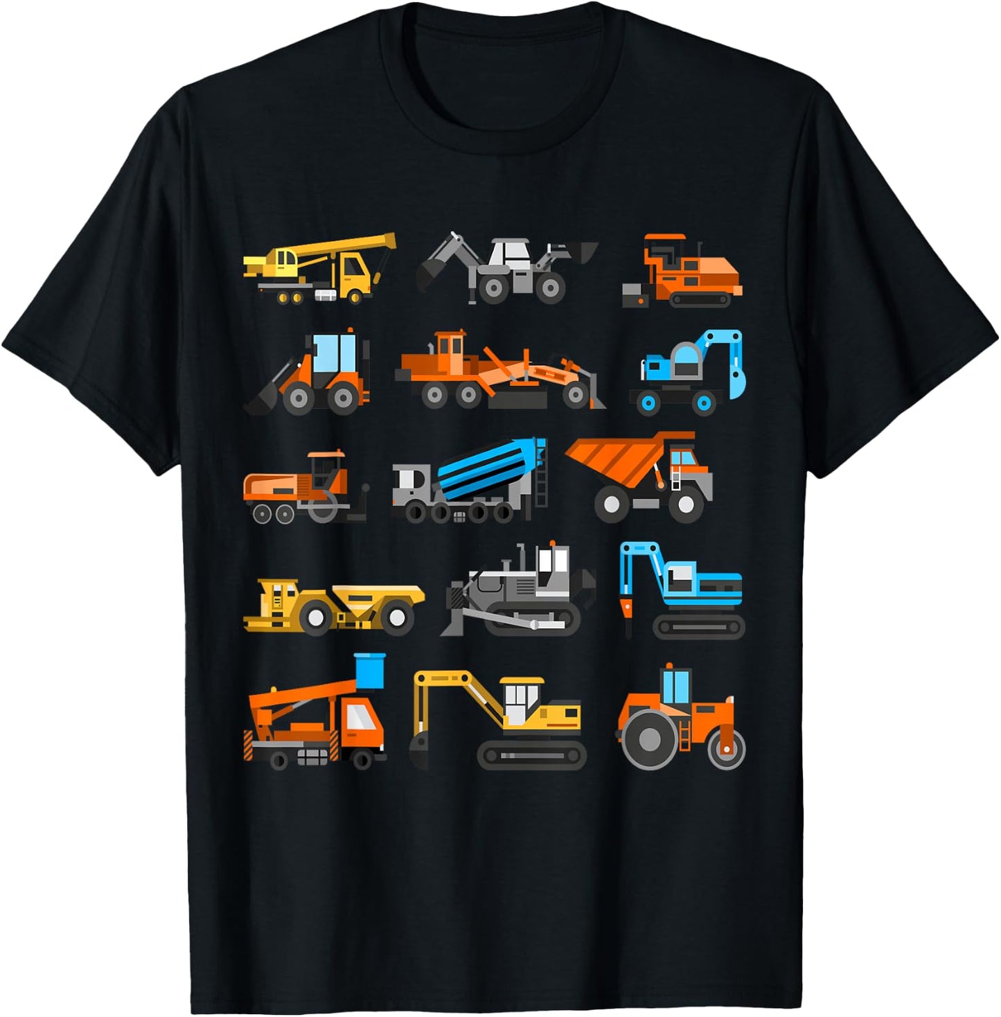 Kids Cute Construction Vehicles Excavator Boys Toddlers T-Shirt - T-Shirt | Black