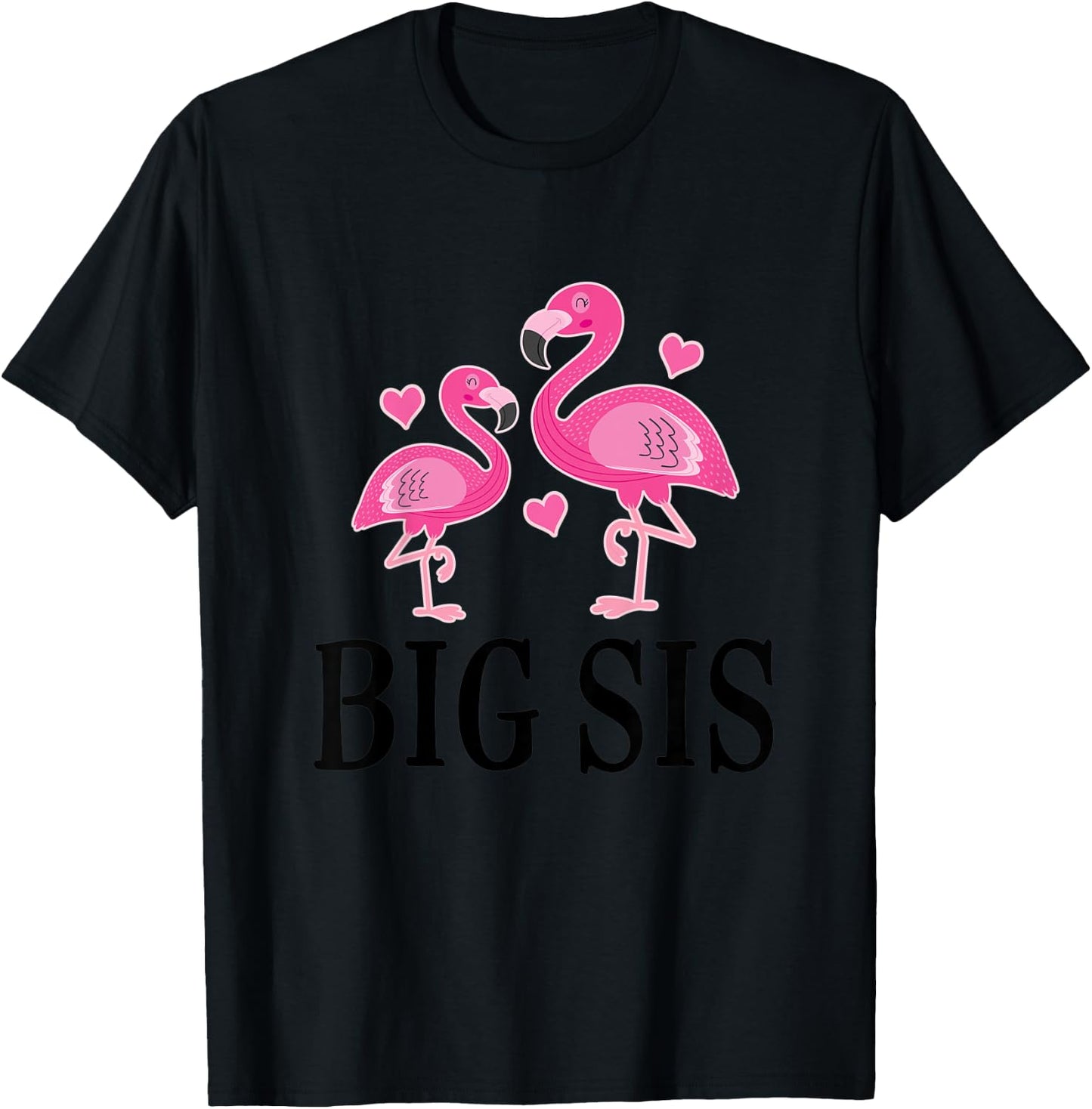 Kids Big Sis Announcement Flamingo Sister T-Shirt - T-Shirt | Black