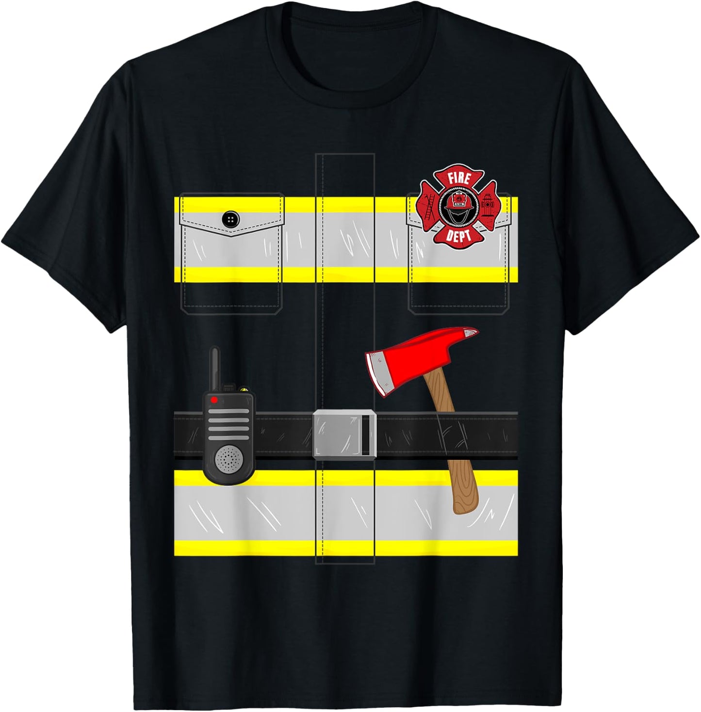 Kids Fireman Costume Gift Firefighter Costume Halloween T-Shirt - T-Shirt | Black