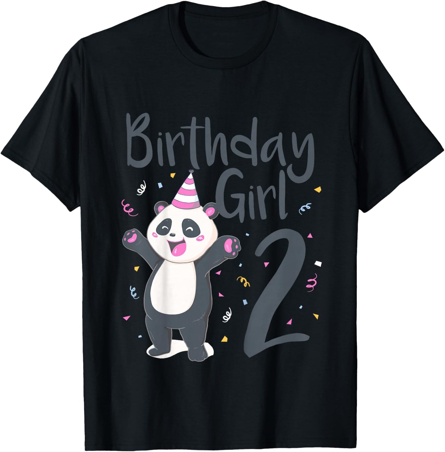 Kids 2 Year Old Panda Birthday Girl Cute Girls 2nd Party Gift T-Shirt - T-Shirt | Black