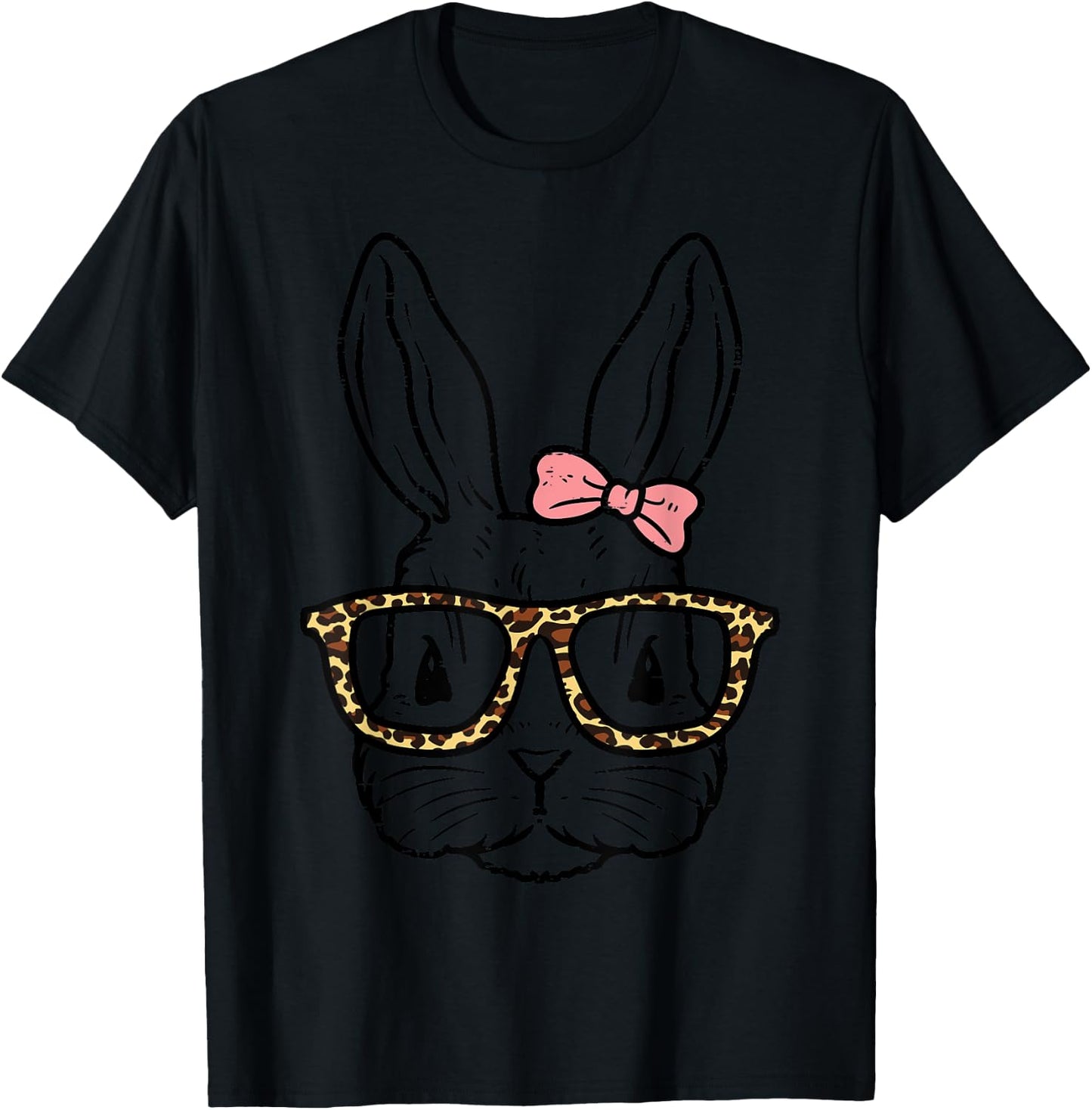 Rabbit Bunny Wearing Leopard Glasses Cute Easter Girls Women T-Shirt - T-Shirt | Black