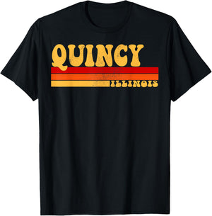 QUINCY Illinois City Vintage Roots Retro Design 70s 80s T-Shirt - T-Shirt | Black